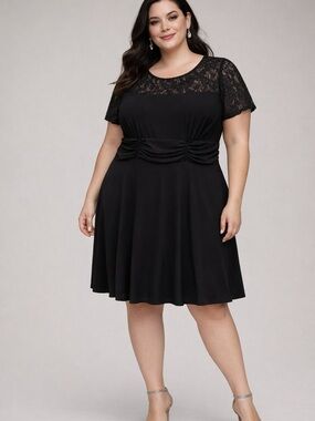 Alex Evenings Elegant Black Lace Midi Dress plus 1X